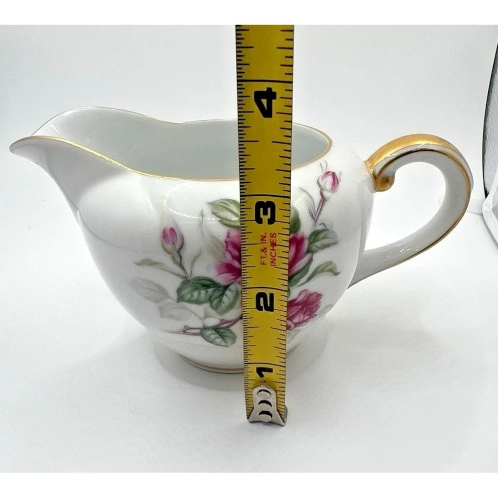 Wentworth China Cameo Rose Creamer and Covered Sugar Bowl Eterna Shape Gold Trim